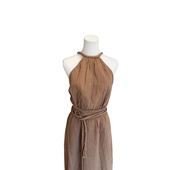 ALICE + OLIVIA - Faith Braided Midi Elegant Halter Dress in Tan Sz L - Picture 5 of 8